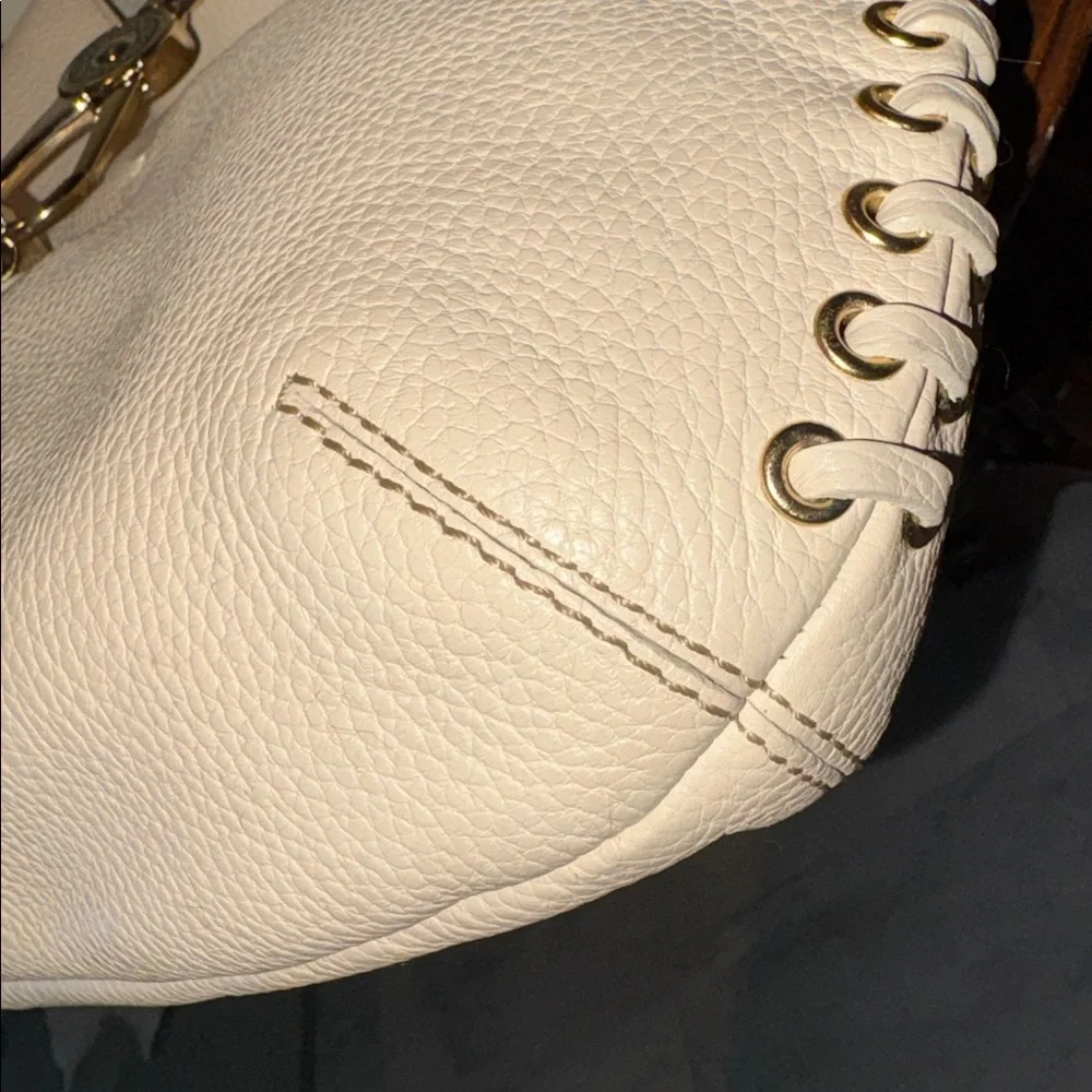 Dooney & Bourke Vintage Shoulder Bag pebbled leather Cream/gold tone lace up